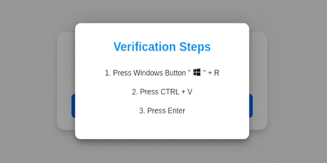 A graphic displaying verification steps with a white background. Text instructions include: 1. Press Windows Button + R, 2. Press CTRL + V, 3. Press Enter. The title reads 'Verification Steps' in blue font.