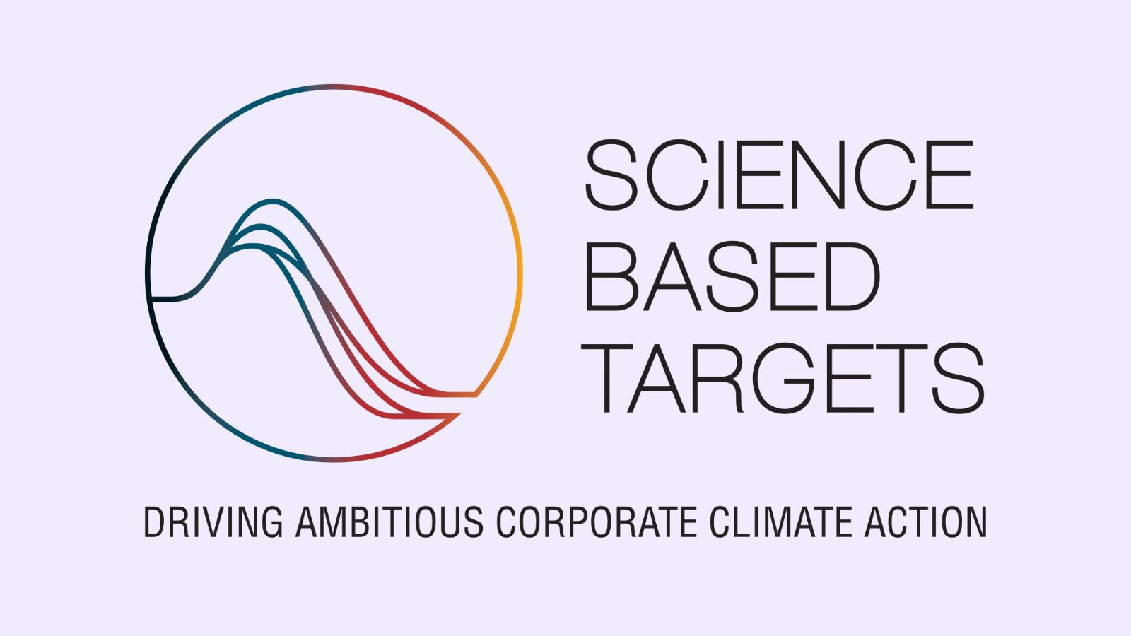 Logo for Science Based Targets, featuring a circular design with colorful lines and the text 'SCIENCE BASED TARGETS' above 'DRIVING AMBITIOUS CORPORATE CLIMATE ACTION' on a light background.