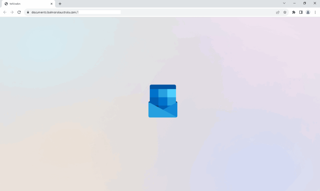 A web browser display showing a gradient background with a blue envelope icon centered in the middle. The URL bar above is partially obscured, indicating a document or email interface.