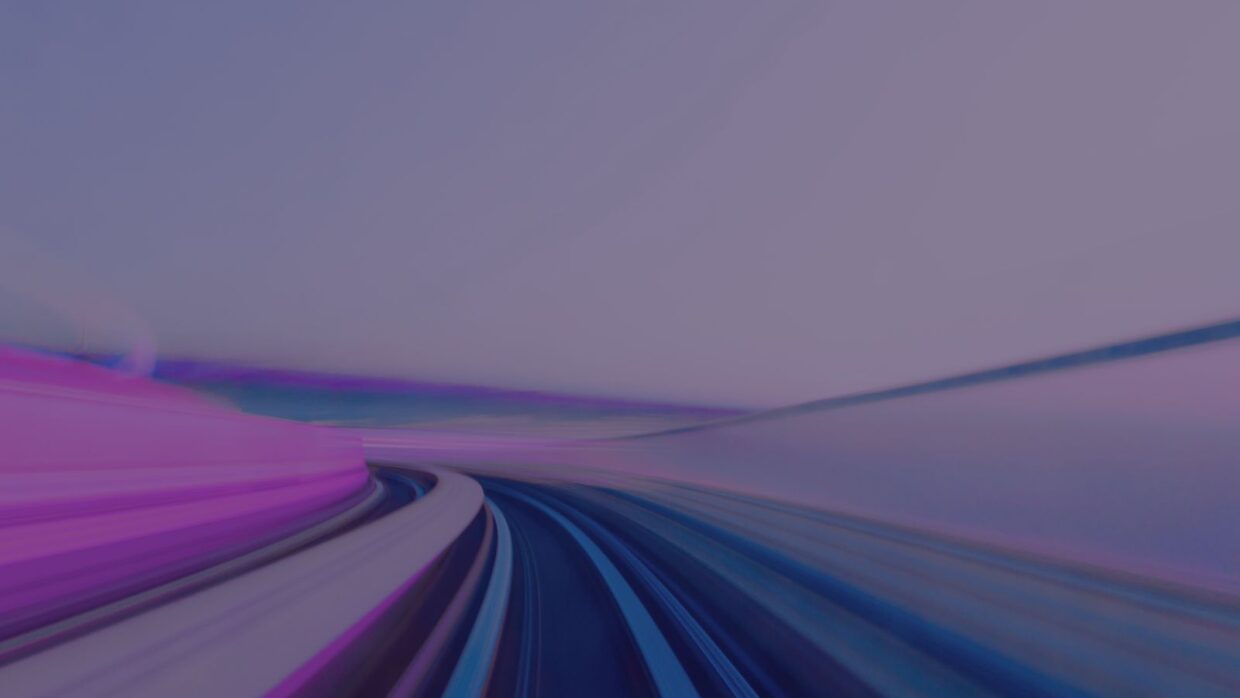 An abstract image featuring curved lines in shades of blue and purple against a soft background, creating a sense of movement and speed, suggesting technology or modernity related to Agentic AI Q&A.