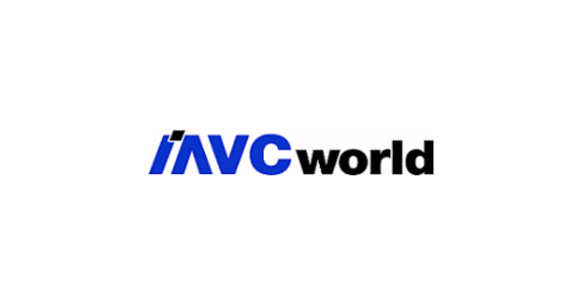 The logo of AVC World features the letters 'AVC' in blue and 'world' in black. The design includes a stylized 'i' that resembles a video camera, indicating a focus on audiovisual content.