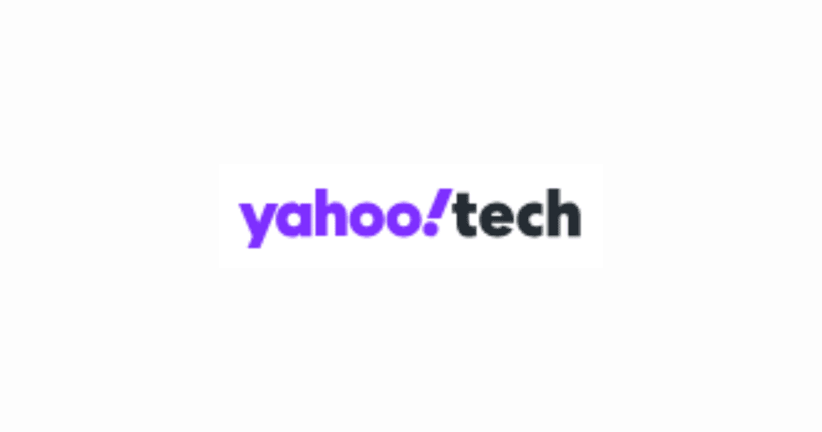 The logo of Yahoo Tech features the word 'yahoo!' in purple with an exclamation mark and 'tech' in black, displayed on a white background. The purple text is more prominent, emphasizing the tech focus.