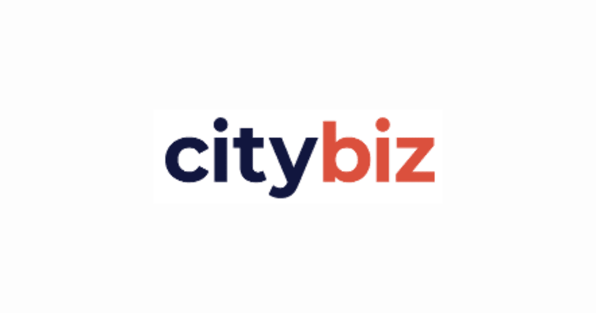 The logo for CityBiz features the text 'city' in dark blue and 'biz' in orange, both in a modern sans-serif font. The background is plain white, emphasizing the bold design of the logo.