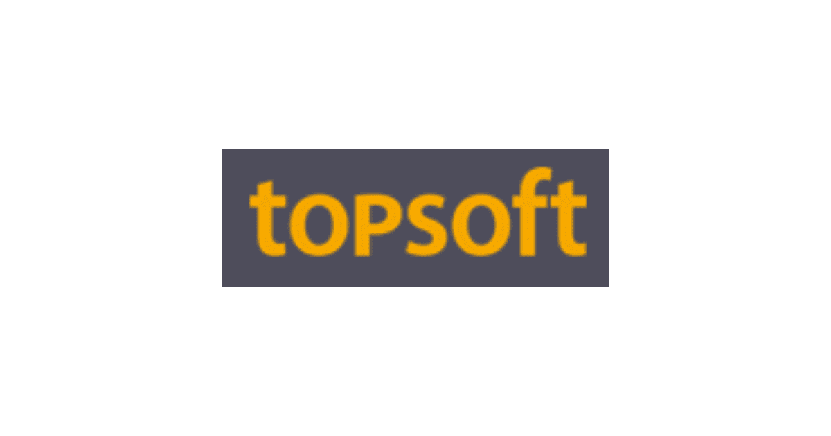 The logo of Topsoft features the word 'topsoft' in bold, yellow letters on a dark gray background. The design emphasizes the brand name in a simple and modern font.